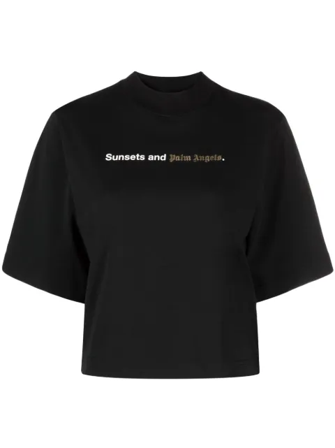 Palm Angels Sunsets-print cotton T-shirt Black PWAA020F23JER0021001