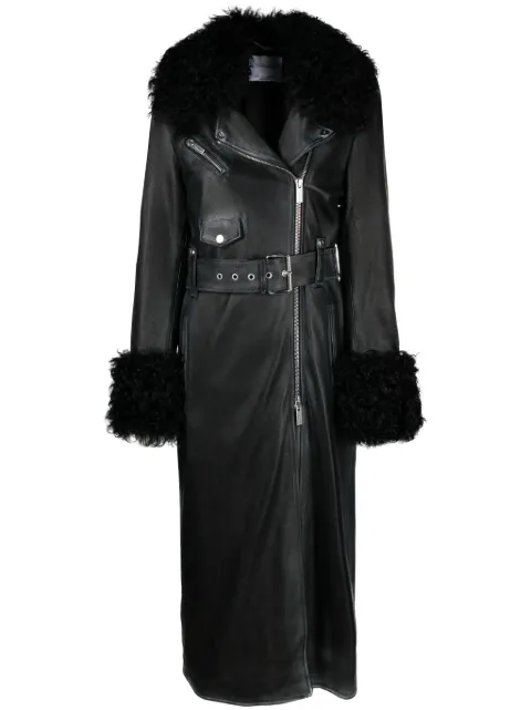 Blumarine shearling-trim leather coat Black 2L026AN0990