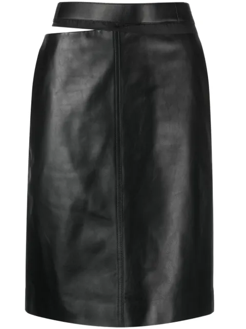 FENDI logo-waistband leather skirt Black FPD774AQ31