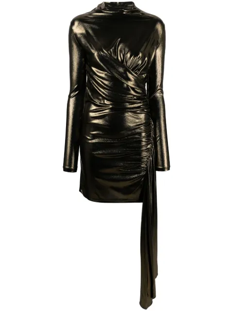 Blumarine draped metallic long-sleeve dress Gold A344A060A