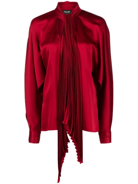 Del Core pleated pussy-bow satin blouse Red P1PT002232T0470