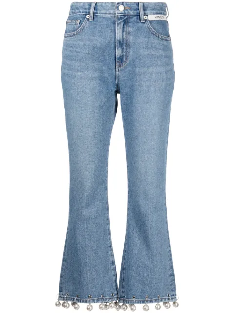 Kimhekim faux-pearl embellished mid-rise cropped jeans Blue PF23PT05SB