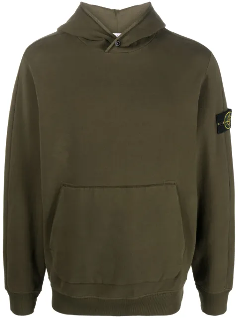Stone Island logo-patch cotton hoodie Green 791561252