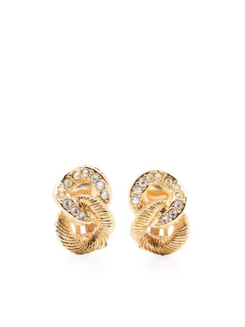 Christian Dior Pre-Owned 1990s rhinestone-embellished link clip-on earrings Gold 1501238