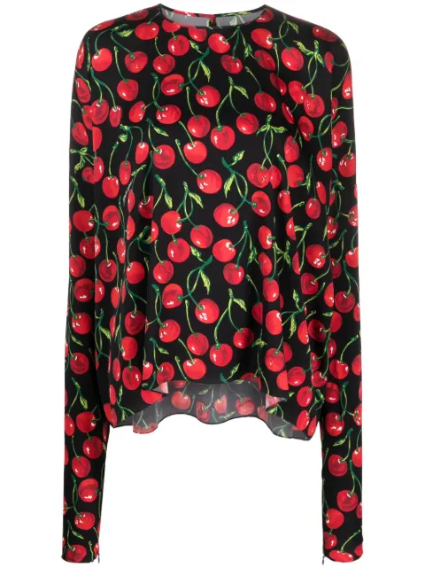 Dolce & Gabbana cherry-print long-sleeve blouse Red F761WTFSA4Z