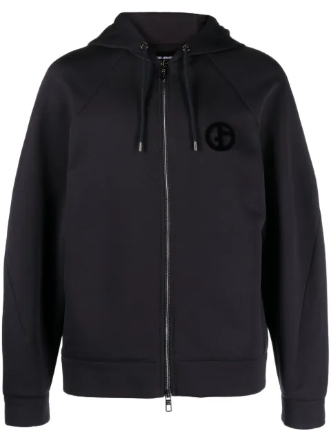Giorgio Armani logo-embroidered zip-up hoodie Blue 6RSB56SJSXZ