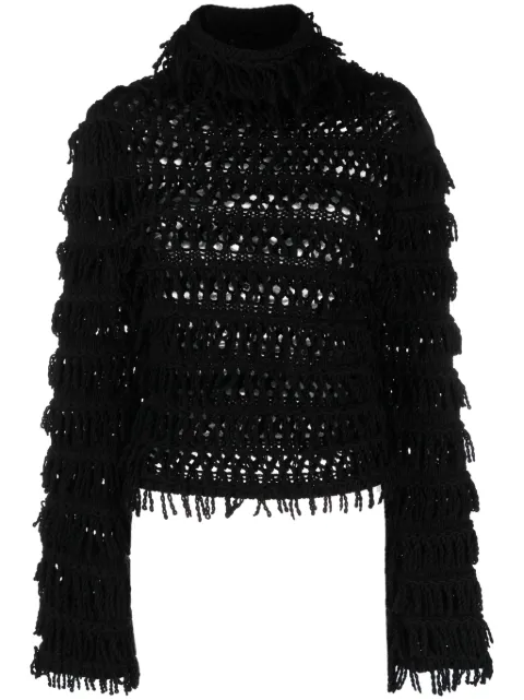 Blumarine fringe-detail open-knit jumper Black A322M390A