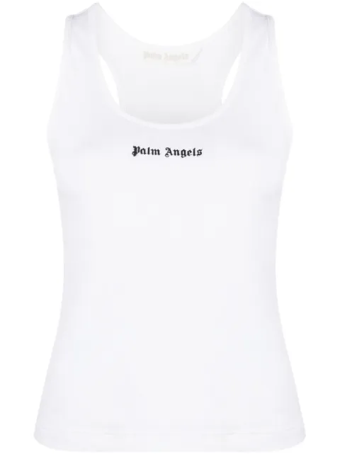 Palm Angels logo-print ribbed tank top White PWAC020F23FAB0010110