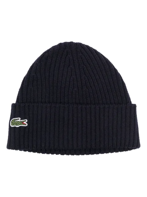 Lacoste logo-patch ribbed-knit beanie Blue RB0001