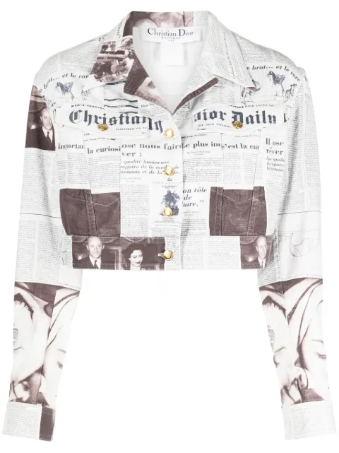Christian Dior Pre-Owned 1990-2000s newspaper-print cropped jacket White 0H12021164