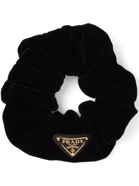 Prada triangle-logo velvet scrunchie Black 1IF015068