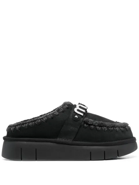 Mou logo-lettering suede slippers Black FW531001A