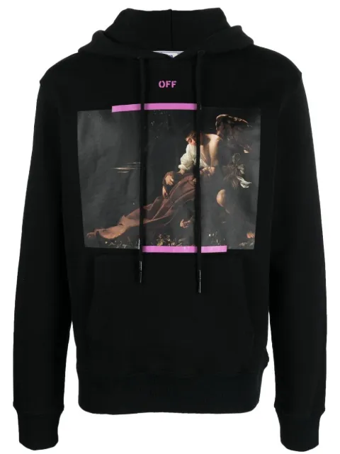 Off-White Caravaggio print cotton hoodie Black OMBB097S23FLE0031034