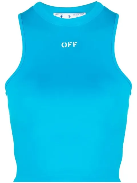 Off-White Rowing logo-print crop top Blue OWAD212S23JER0014900