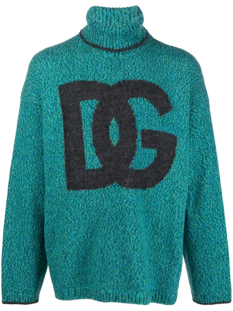 Dolce & Gabbana intarsia-knit logo jumper Green GXR18TJFMN1
