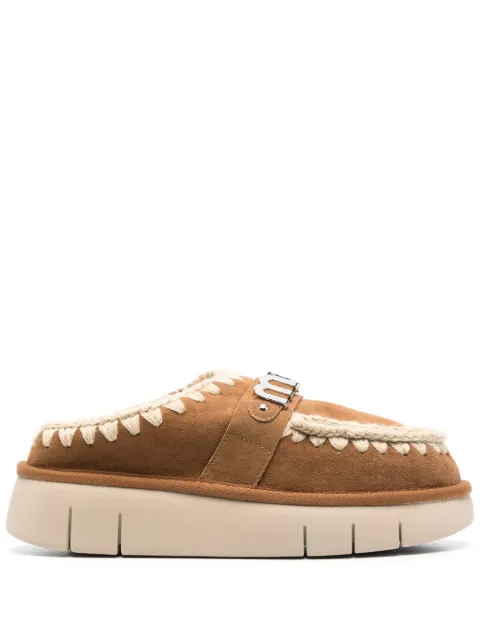 Mou logo-plaque chunky slippers Brown FW531001ACOG
