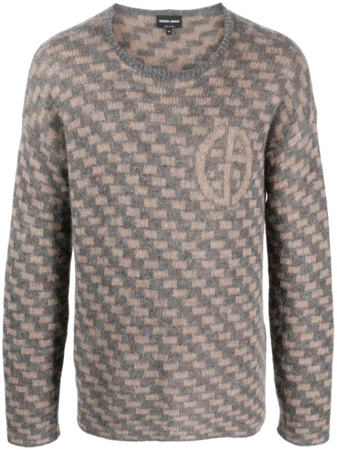 Giorgio Armani geometric-pattern intarsia-knit jumper Grey 6RSM16SM25Z