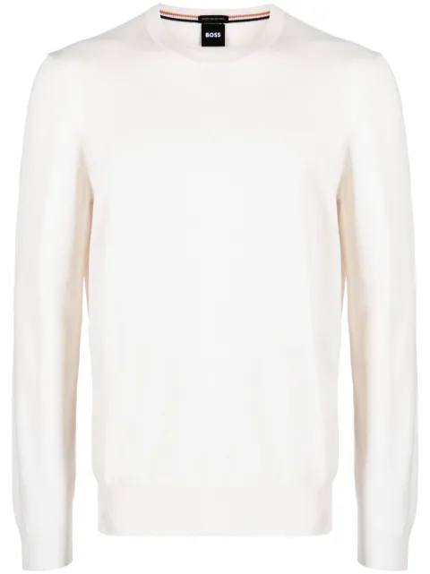 BOSS logo-embroidered cotton jumper Neutrals 50476364