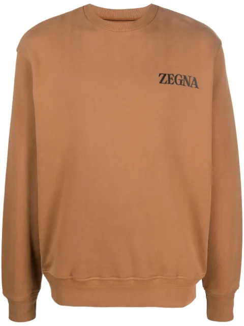 Zegna logo-embossed cotton sweatshirt Brown UC522A6C872