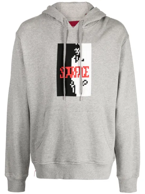 Mostly Heard Rarely Seen 8-Bit Say Hello To My Little Friend graphic-print cotton hoodie Grey MHEB02BDKH25