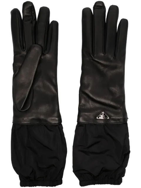 Prada enamel-logo leather gloves Black 1GG181038