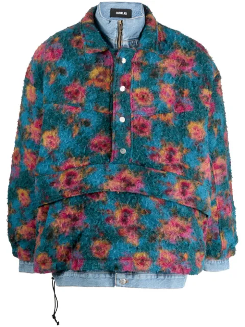 EGONlab. floral-print high-neck bomber jacket Blue AW23OU003A