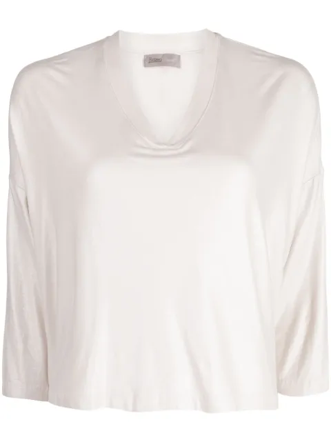 Herno Sweet Satin V-neck T-shirt Neutrals JV00008DR52053