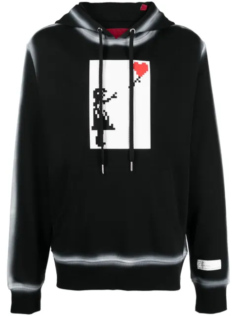 Mostly Heard Rarely Seen 8-Bit Floating Heart graphic-print cotton hoodie Black MHEB02BDKH06