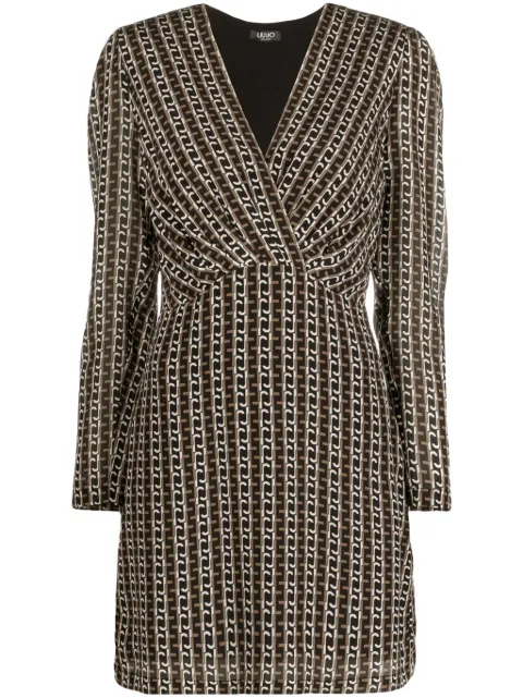LIU JO chain-link print silk wrap minidress Black CF3298T3598