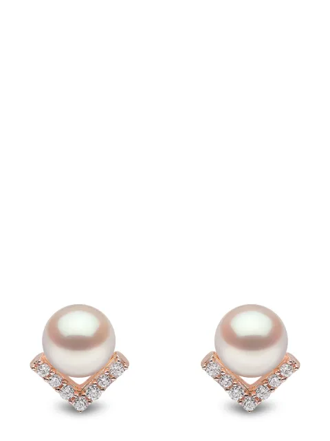 Yoko London 18kt rose gold Trend freshwater pearl and diamond earrings Pink TEM02209F