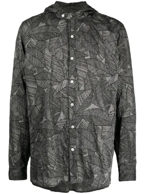 Mostly Heard Rarely Seen leaf-print hooded shirt Grey MH02BDW03