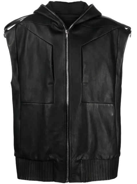 Rick Owens Lido sleeveless hooded leather jacket Black RR01D3705LOY