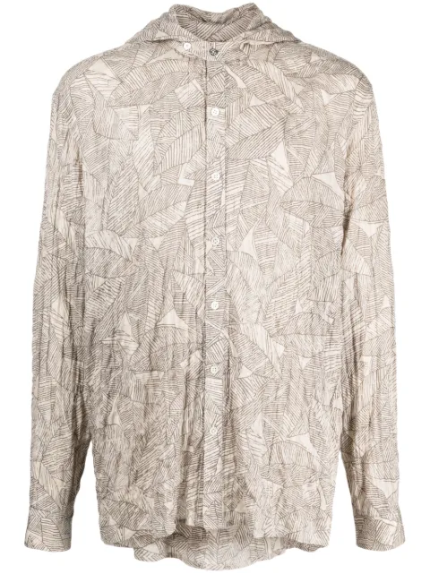 Mostly Heard Rarely Seen leaf-print hooded shirt Neutrals MH02BDW04