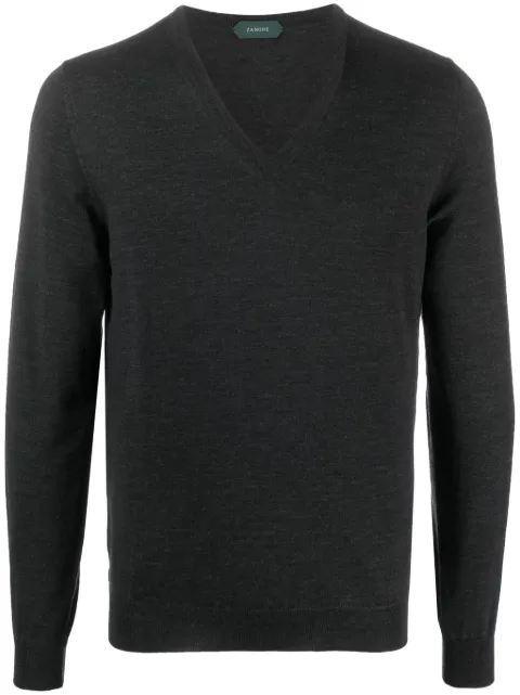 Zanone V-neck virgin-wool jumper Grey 810159Z0290093