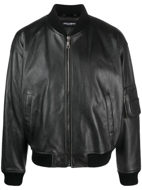 Dolce & Gabbana leather zip-up bomber jacket Black G9AKKLHULPCN0000