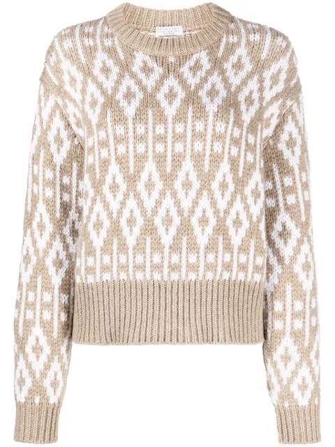 Brunello Cucinelli crew neck printed cashmere jumper Brown M52369100CG043
