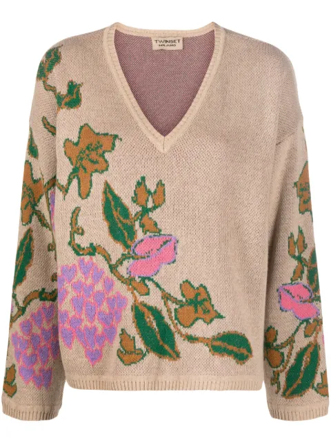 TWINSET floral intarsia-knit jumper Neutrals 232TP3680