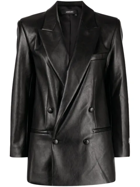 ANOUKI double-breasted faux-leather blazer Black APF23N11BZBKLE