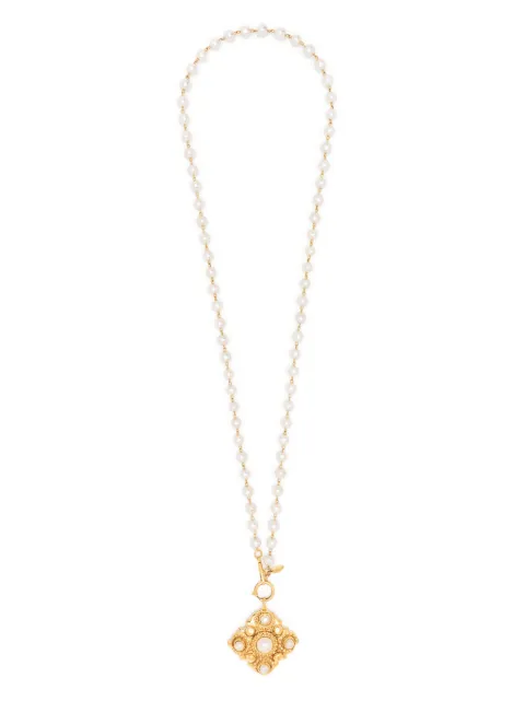 CHANEL Pre-Owned 1984/1990 medallion pearl necklace Gold CHA4200XX