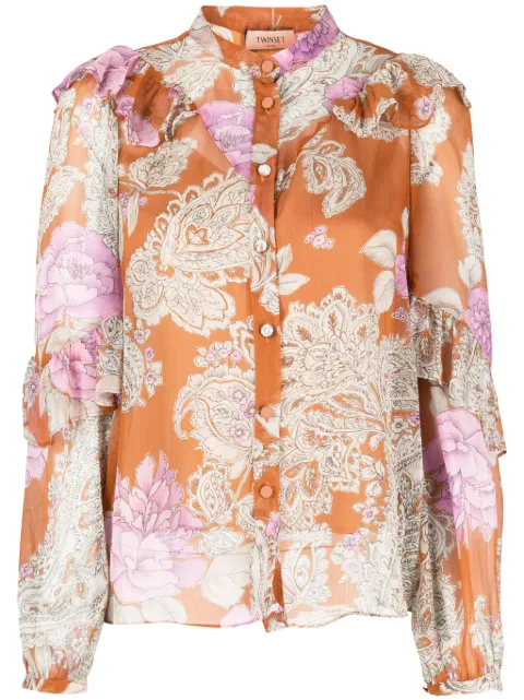 TWINSET floral-print ruffled blouse Orange 232TP213F