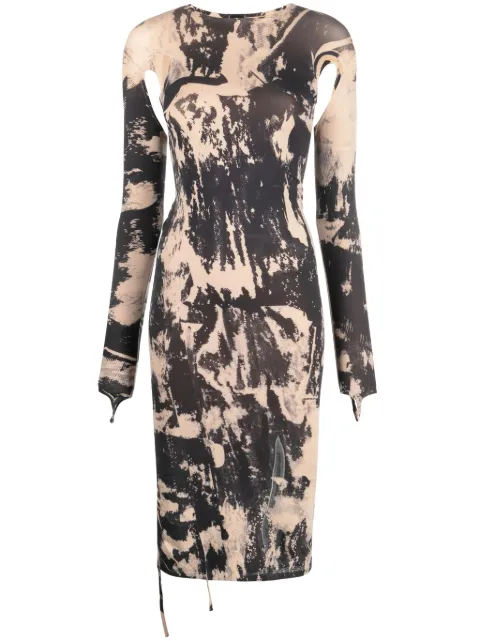 ANDREĀDAMO painterly-print cut-out midi dress Neutrals ADPF23DR08948777