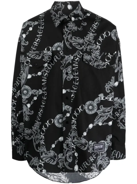 Versace Jeans Couture Chain Couture-print cotton shirt Black 75GAL216NS277