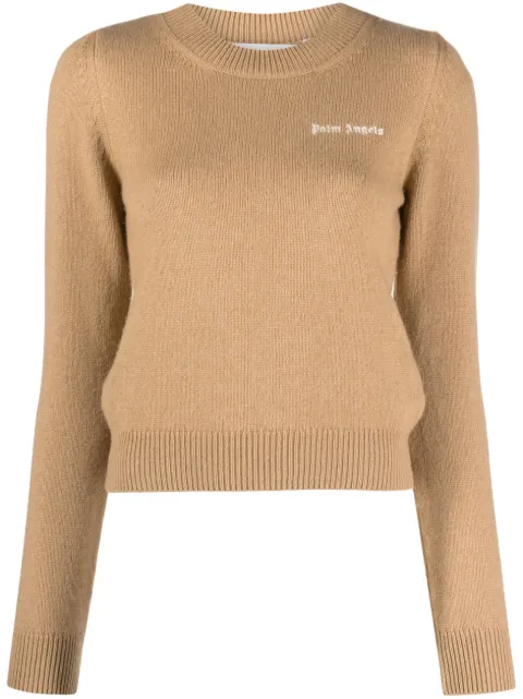 Palm Angels logo-embroidered merino-blend jumper Neutrals PWHE051F23KNI0016203