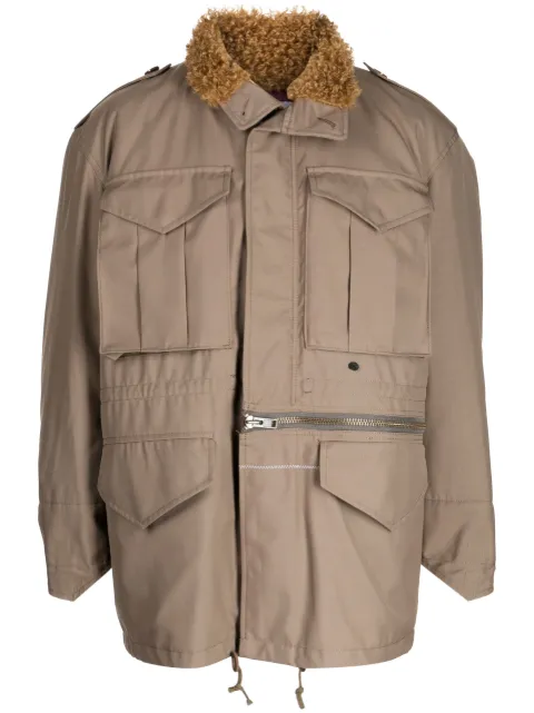 Kolor shearling-collar drawstring jacket Brown 23WCMG13101