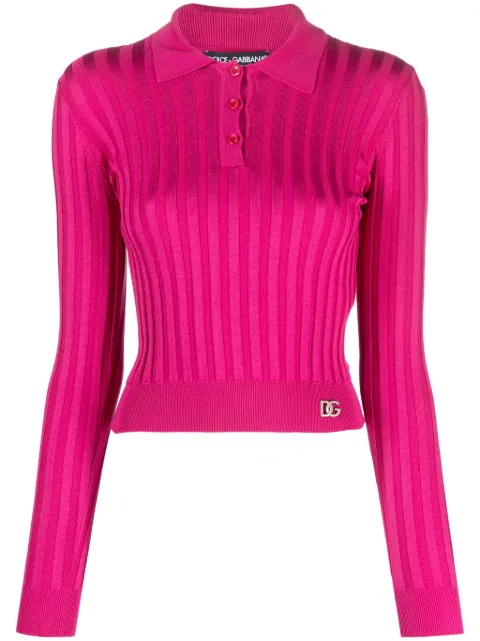 Dolce & Gabbana logo-plaque ribbed polo shirt Pink FXL40TJBSE9F4079
