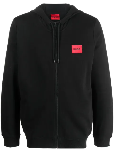 HUGO logo-patch cotton hoodie Black 50447972