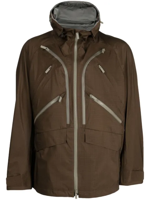 White Mountaineering zip-up plaid hooded jacket Brown WM2371207