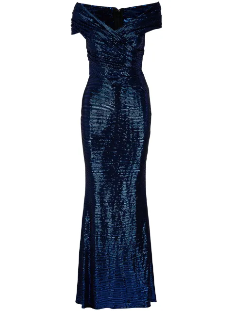 Talbot Runhof Tokara off-shoulder maxi dress Blue OL000511LL65427