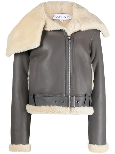 JW Anderson Jacke fleece-collar leather coat Grey LJ0020LT0063946