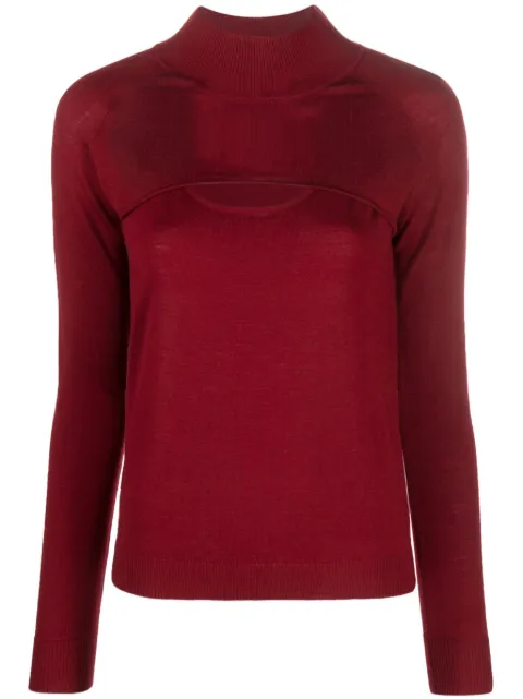 Patrizia Pepe long-sleeved cut-out wool T-shirt Red 8K0150KM36